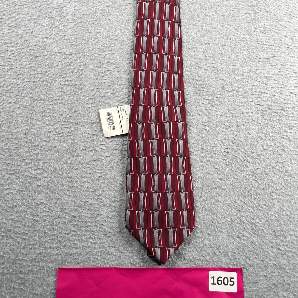 Stafford Necktie Red Gray Geometreic All Silk NEW NWT